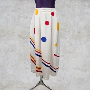 Vintage ILGWU Polka Dot Stripe Midi Skirt Primary Colors Pleated USA Made Small